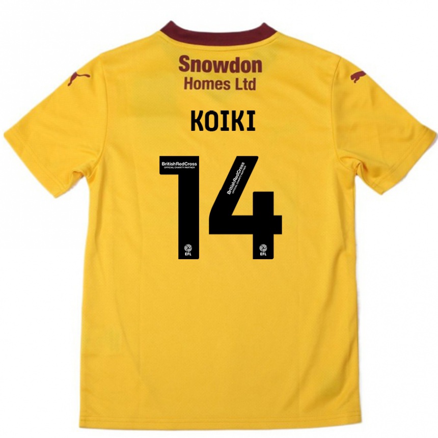 Kids Football Ali Koiki #14 Orange  Burgundy Away Jersey 2024/25 T-Shirt