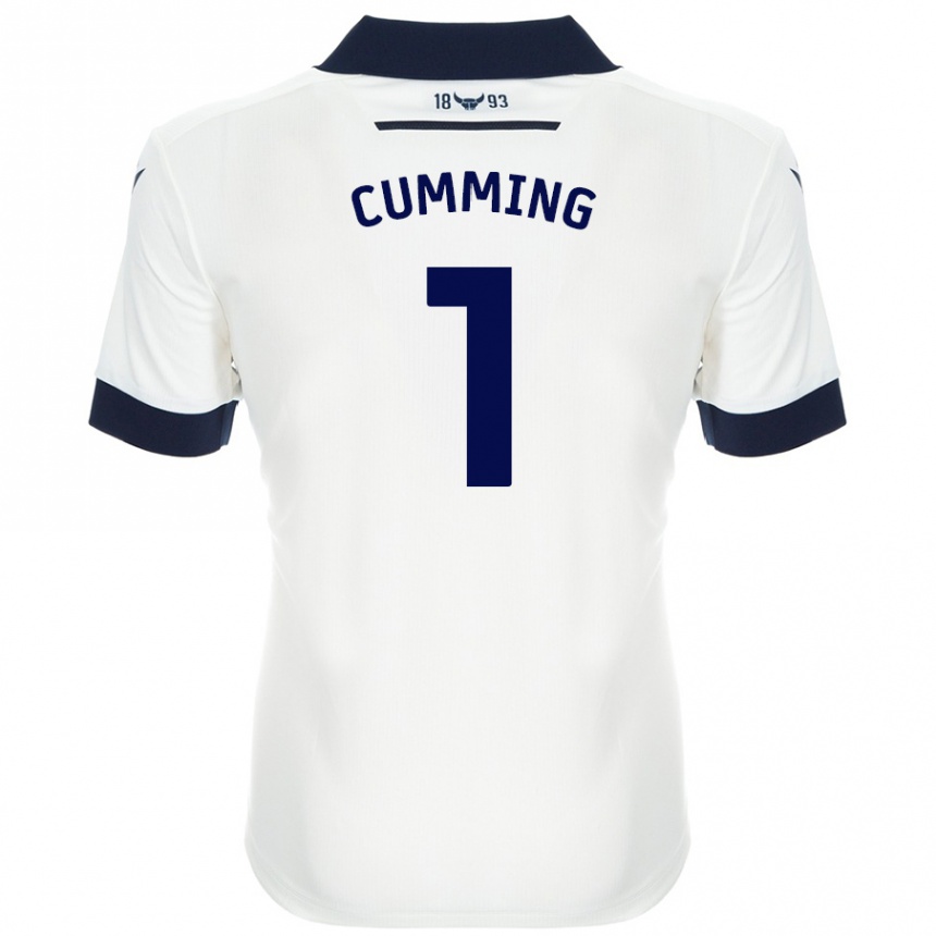 Kids Football Jamie Cumming #1 White Navy Blue Away Jersey 2024/25 T-Shirt