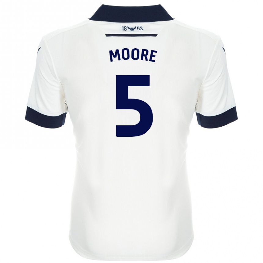 Kids Football Elliott Moore #5 White Navy Blue Away Jersey 2024/25 T-Shirt