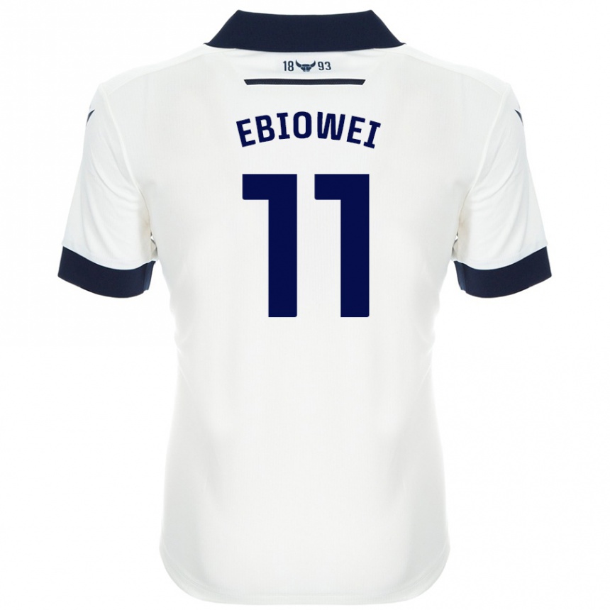 Kids Football Malcolm Ebiowei #11 White Navy Blue Away Jersey 2024/25 T-Shirt