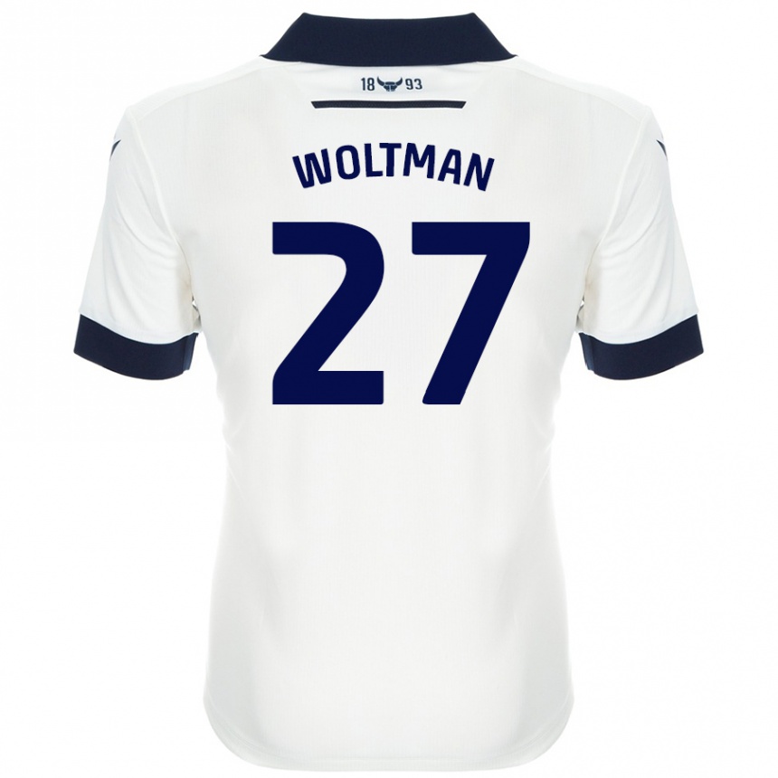 Kids Football Max Woltman #27 White Navy Blue Away Jersey 2024/25 T-Shirt