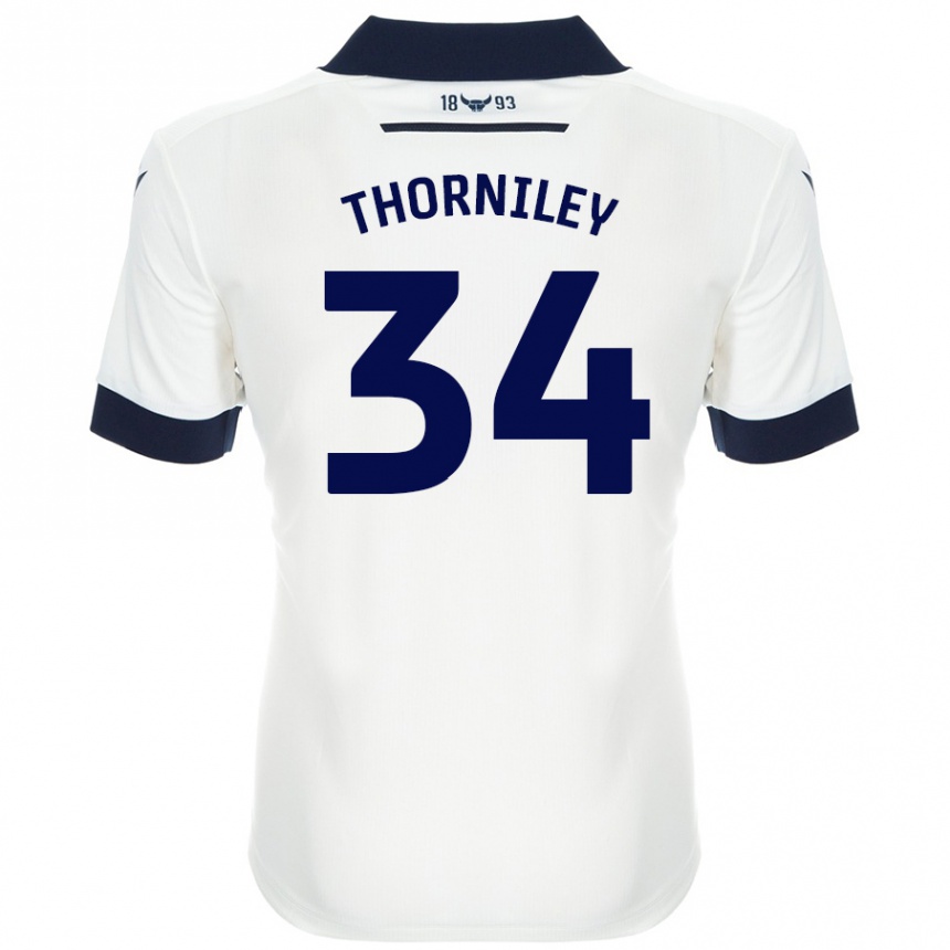 Kids Football Jordan Thorniley #34 White Navy Blue Away Jersey 2024/25 T-Shirt