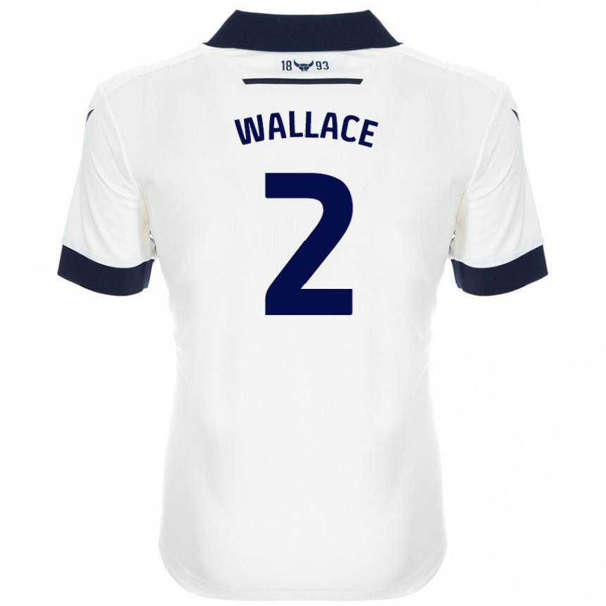 Kids Football Emily Wallace #2 White Navy Blue Away Jersey 2024/25 T-Shirt