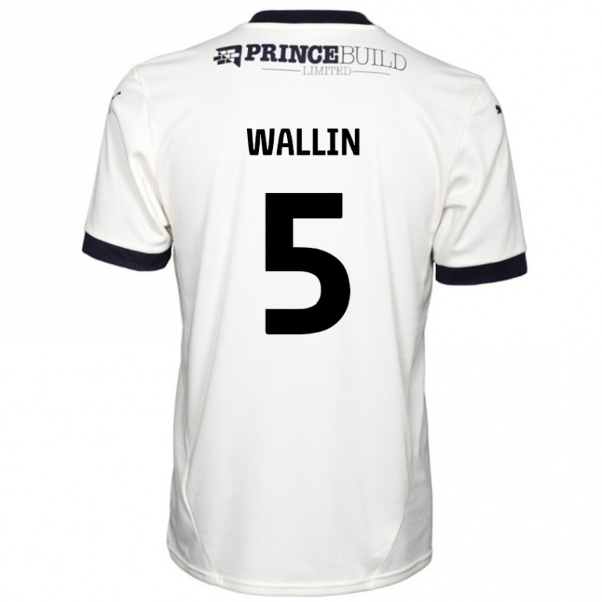 Kids Football Oscar Wallin #5 Off White Black Away Jersey 2024/25 T-Shirt