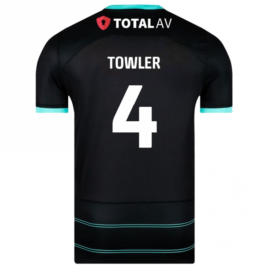 Kids Football Ryley Towler #4 Black Away Jersey 2024/25 T-Shirt