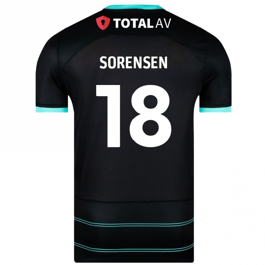 Kids Football Elias Sørensen #18 Black Away Jersey 2024/25 T-Shirt