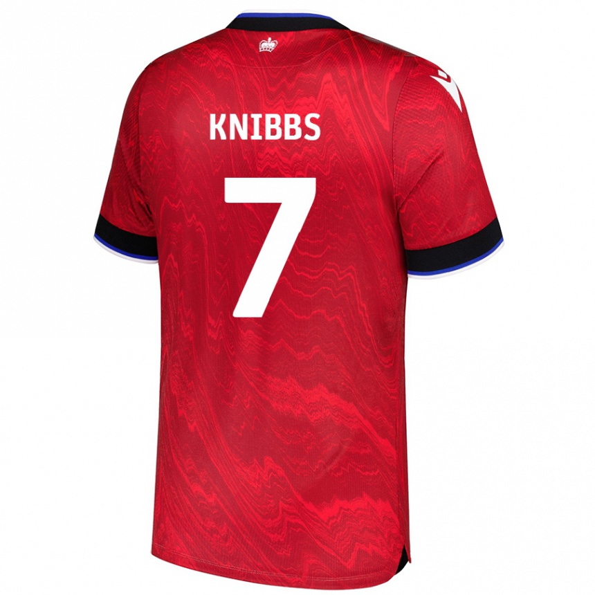 Kids Football Harvey Knibbs #7 Red Black Away Jersey 2024/25 T-Shirt