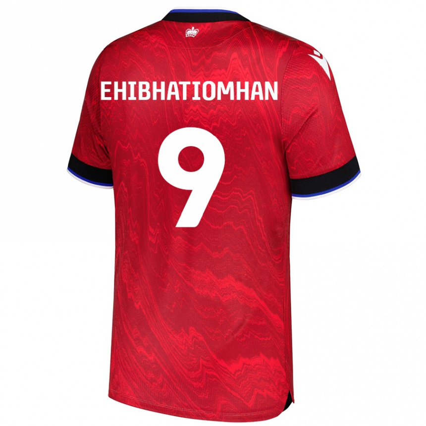 Kids Football Kelvin Ehibhatiomhan #9 Red Black Away Jersey 2024/25 T-Shirt