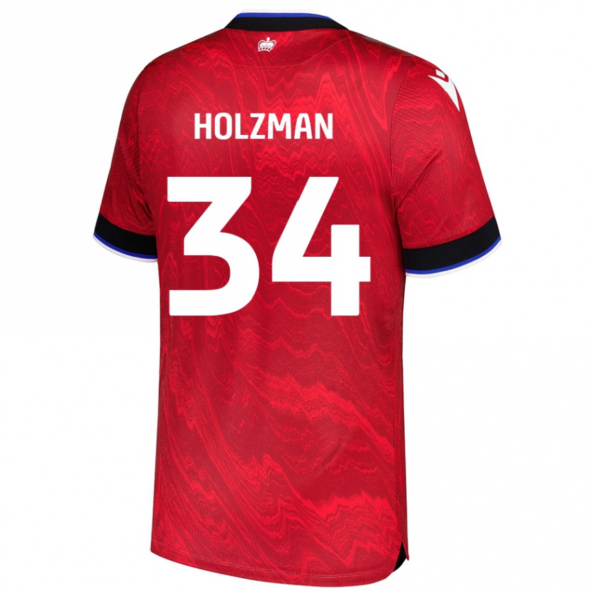 Kids Football Louie Holzman #34 Red Black Away Jersey 2024/25 T-Shirt