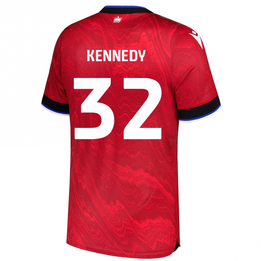 Kids Football Stevie Kennedy #32 Red Black Away Jersey 2024/25 T-Shirt