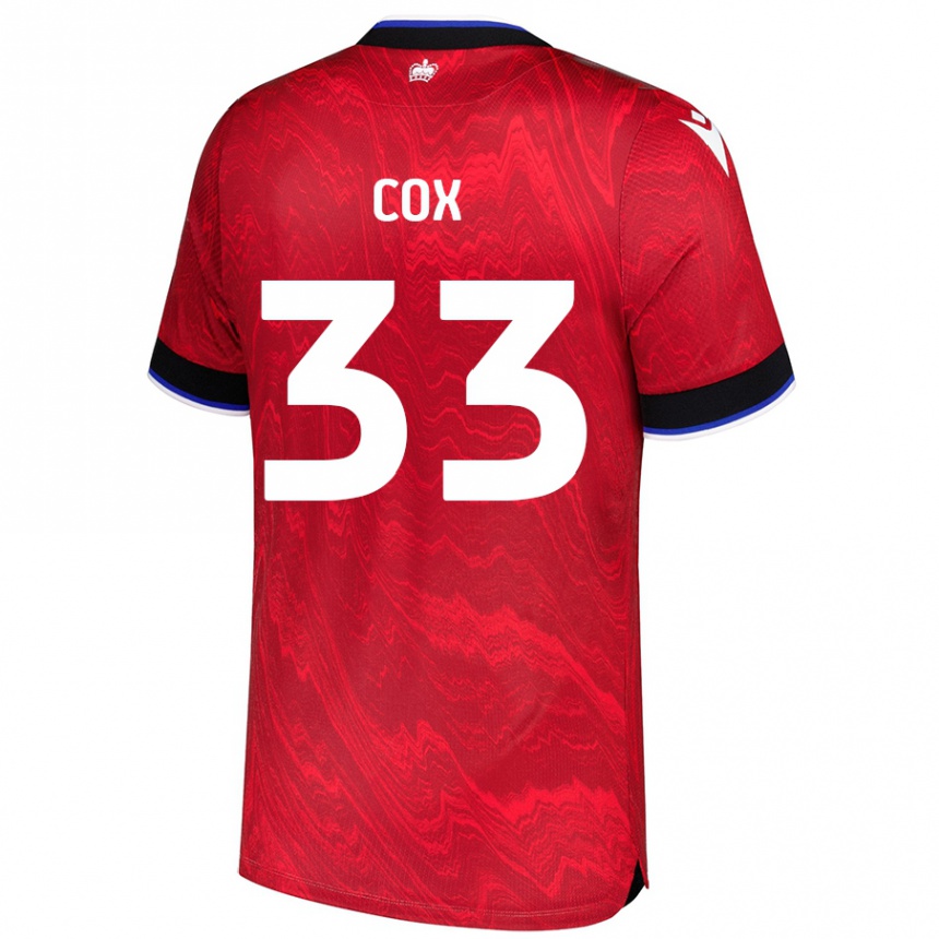 Kids Football Bella Cox #33 Red Black Away Jersey 2024/25 T-Shirt