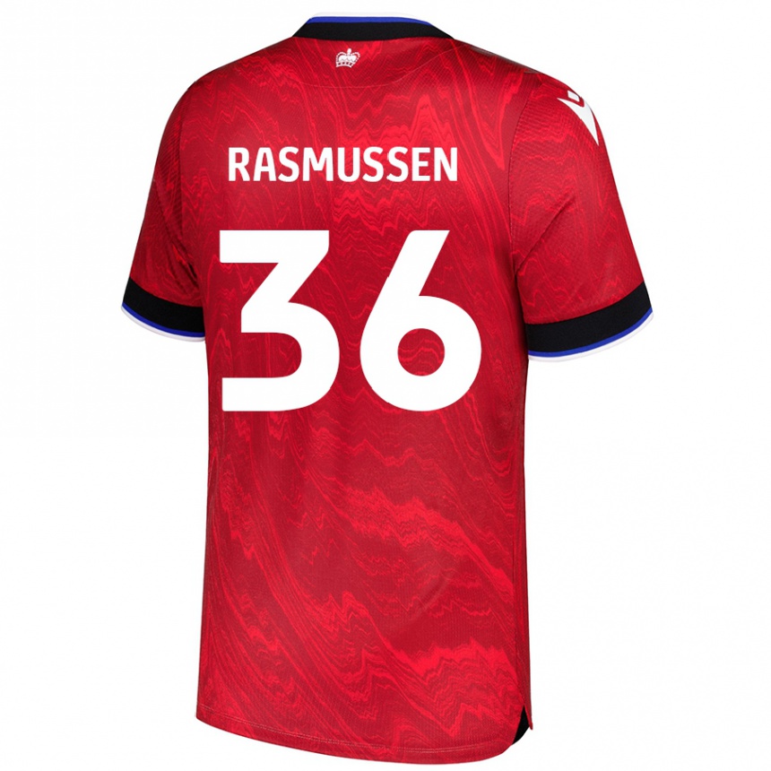 Kids Football Tash Rasmussen #36 Red Black Away Jersey 2024/25 T-Shirt