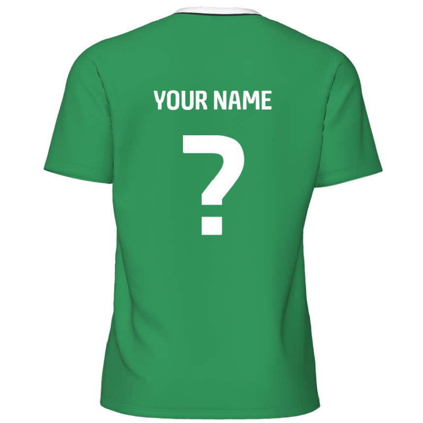 Kids Football Your Name #0 Green White Stripes Away Jersey 2024/25 T-Shirt