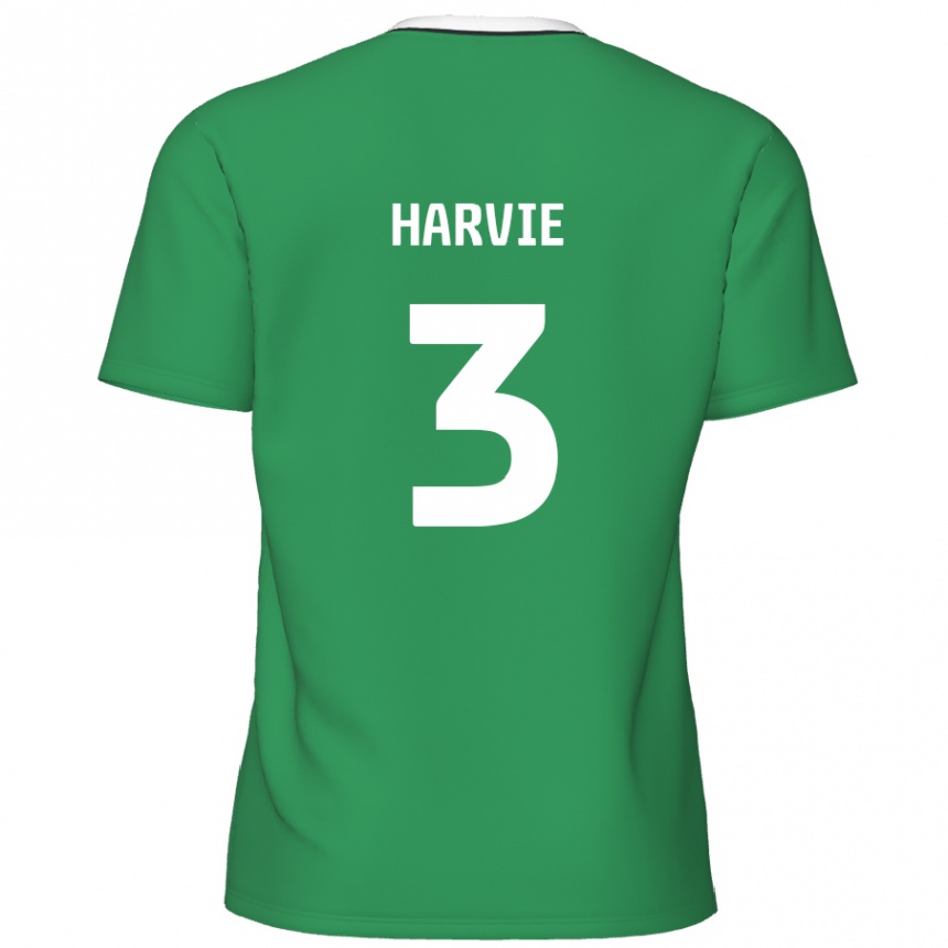 Kids Football Daniel Harvie #3 Green White Stripes Away Jersey 2024/25 T-Shirt