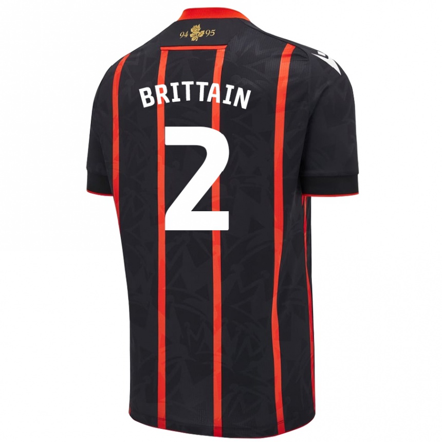 Kids Football Callum Brittain #2 Black Red Away Jersey 2024/25 T-Shirt