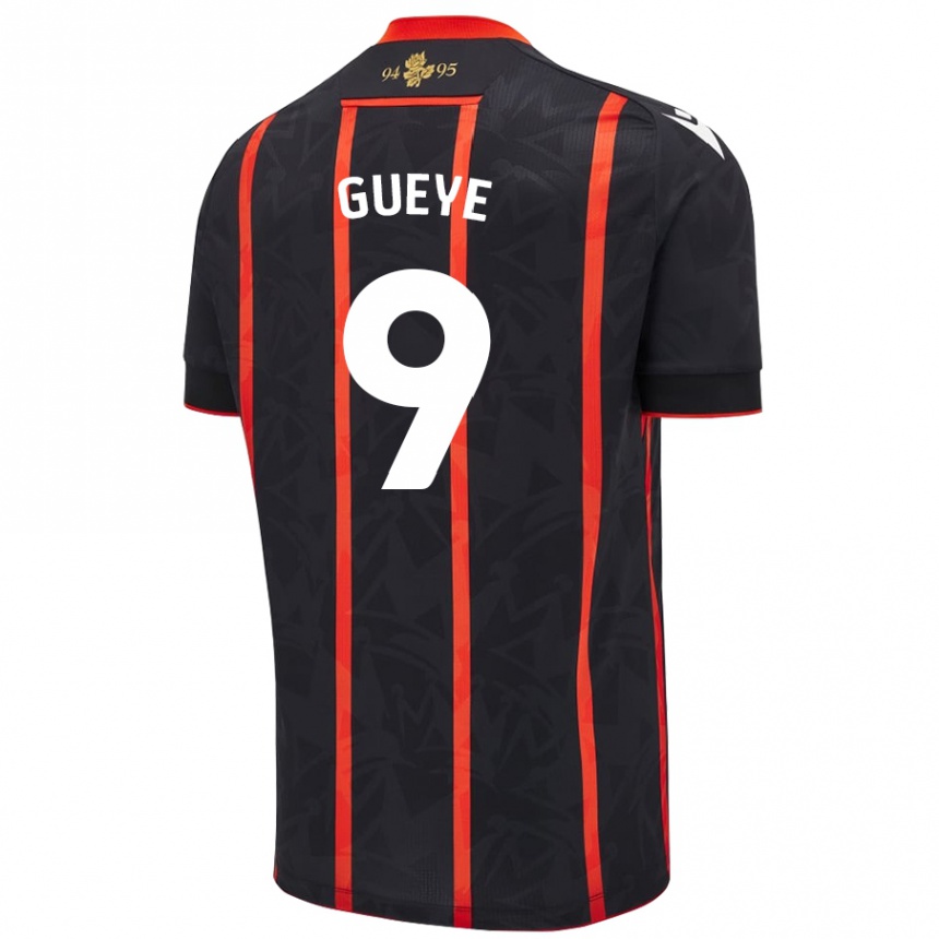 Kids Football Makhtar Gueye #9 Black Red Away Jersey 2024/25 T-Shirt