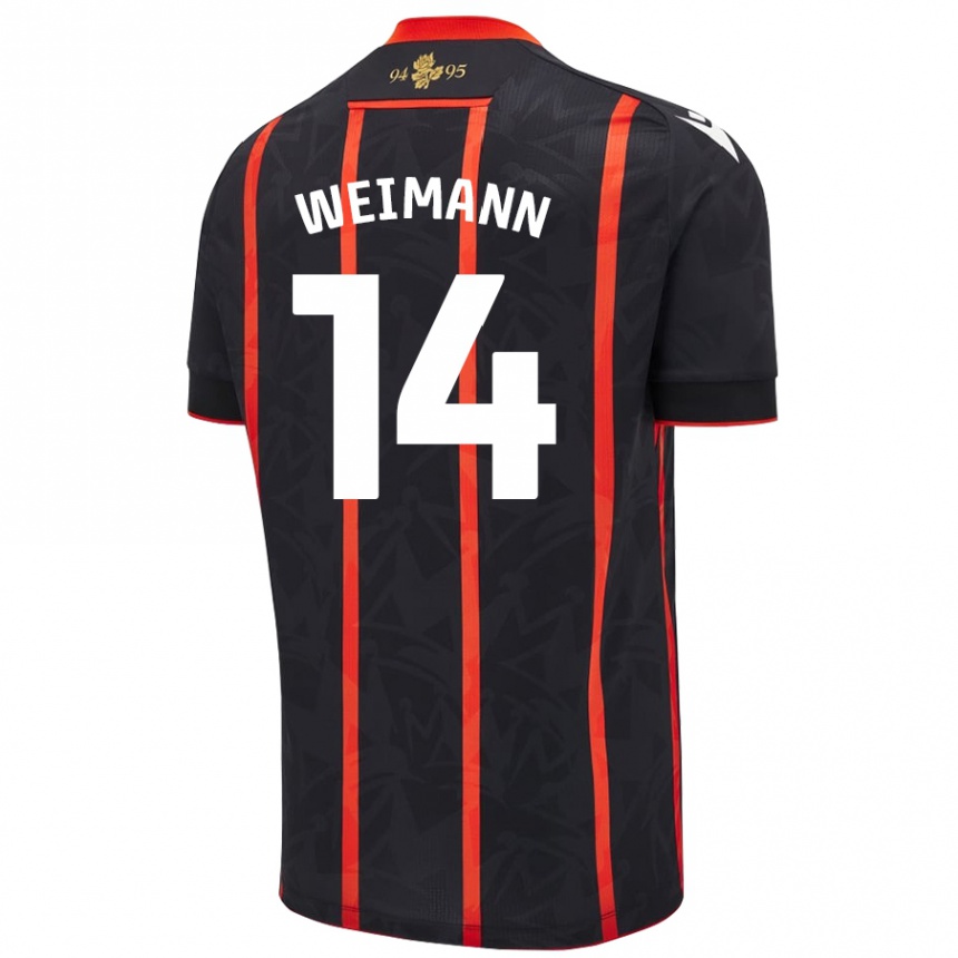 Kids Football Andreas Weimann #14 Black Red Away Jersey 2024/25 T-Shirt