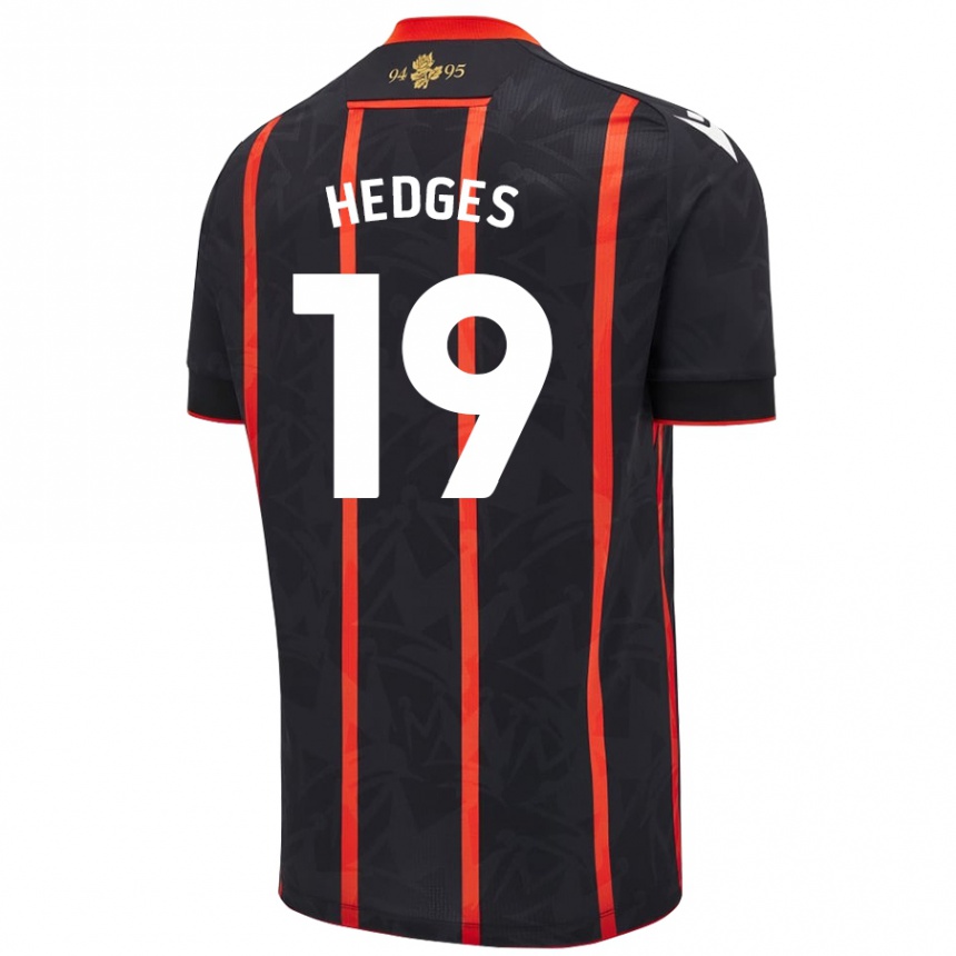 Kids Football Ryan Hedges #19 Black Red Away Jersey 2024/25 T-Shirt