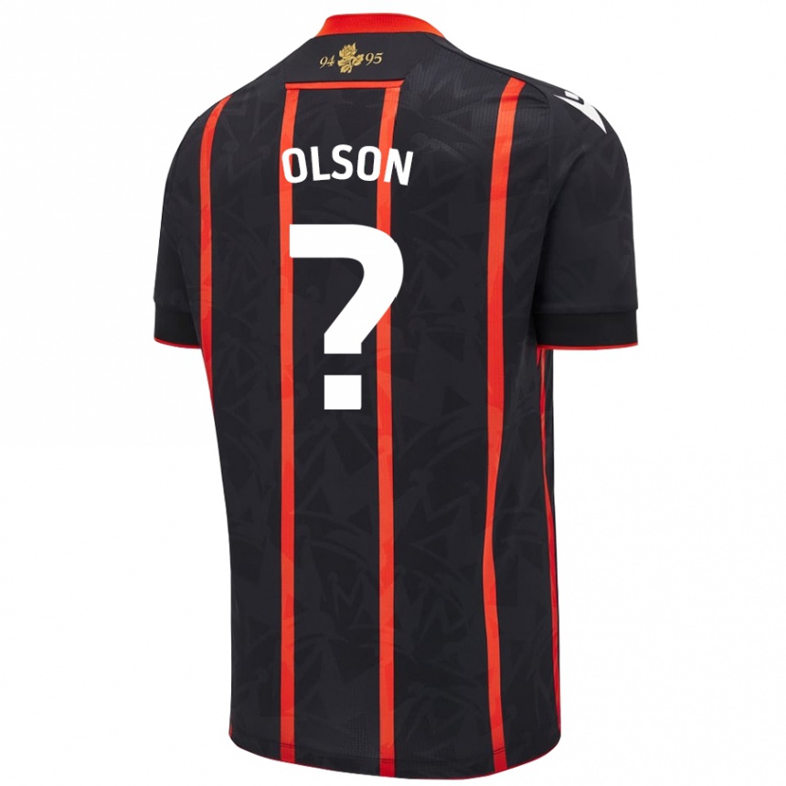 Kids Football Charlie Olson #0 Black Red Away Jersey 2024/25 T-Shirt