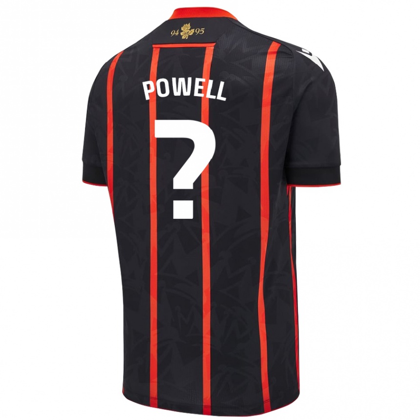 Kids Football Brandon Powell #0 Black Red Away Jersey 2024/25 T-Shirt