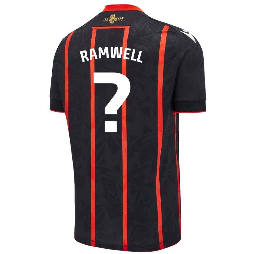 Kids Football Teddy Ramwell #0 Black Red Away Jersey 2024/25 T-Shirt