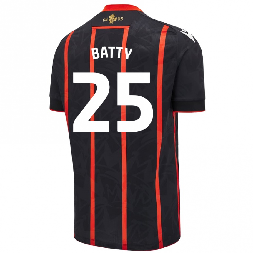 Kids Football Jake Batty #25 Black Red Away Jersey 2024/25 T-Shirt