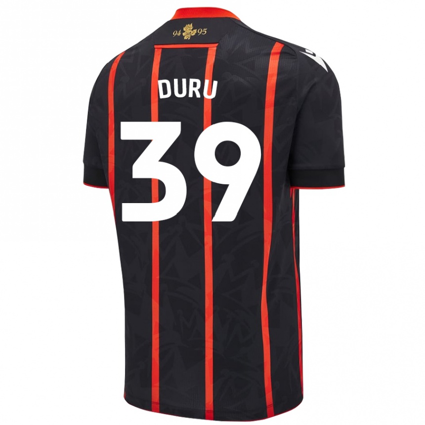 Kids Football Leo Duru #39 Black Red Away Jersey 2024/25 T-Shirt