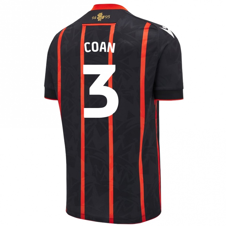 Kids Football Hannah Coan #3 Black Red Away Jersey 2024/25 T-Shirt