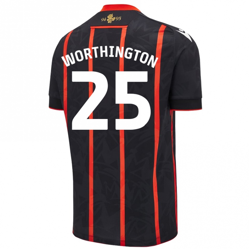 Kids Football Nicola Worthington #25 Black Red Away Jersey 2024/25 T-Shirt