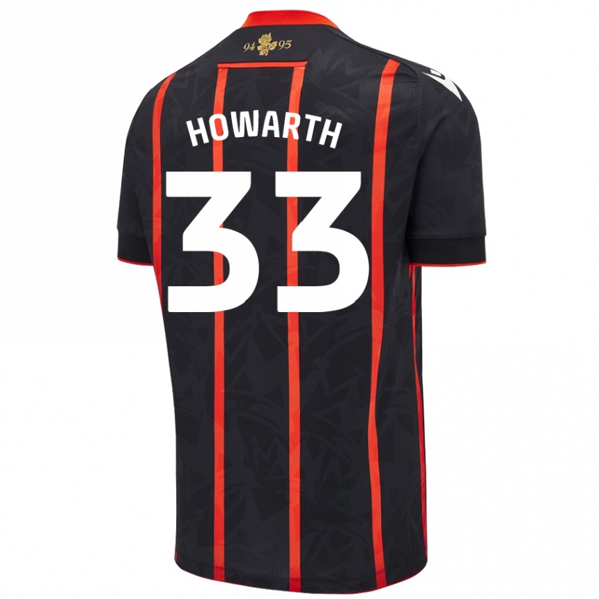 Kids Football Taylor Howarth #33 Black Red Away Jersey 2024/25 T-Shirt