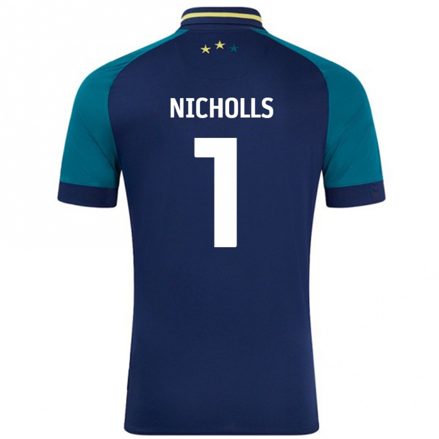 Kids Football Lee Nicholls #1 Navy Dark Green Away Jersey 2024/25 T-Shirt