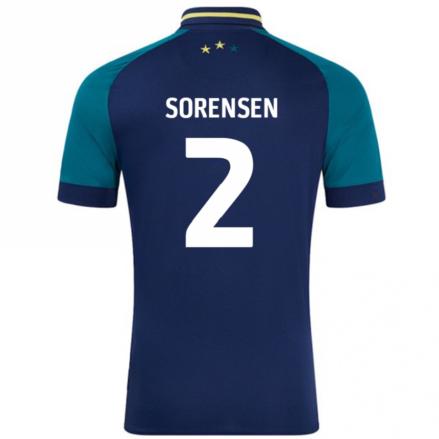 Kids Football Lasse Sörensen #2 Navy Dark Green Away Jersey 2024/25 T-Shirt