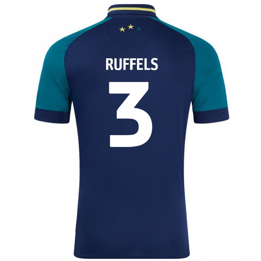 Kids Football Josh Ruffels #3 Navy Dark Green Away Jersey 2024/25 T-Shirt