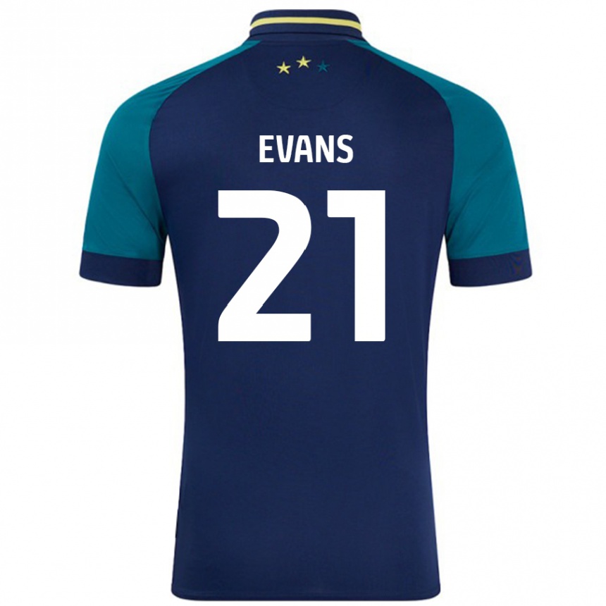 Kids Football Antony Evans #21 Navy Dark Green Away Jersey 2024/25 T-Shirt