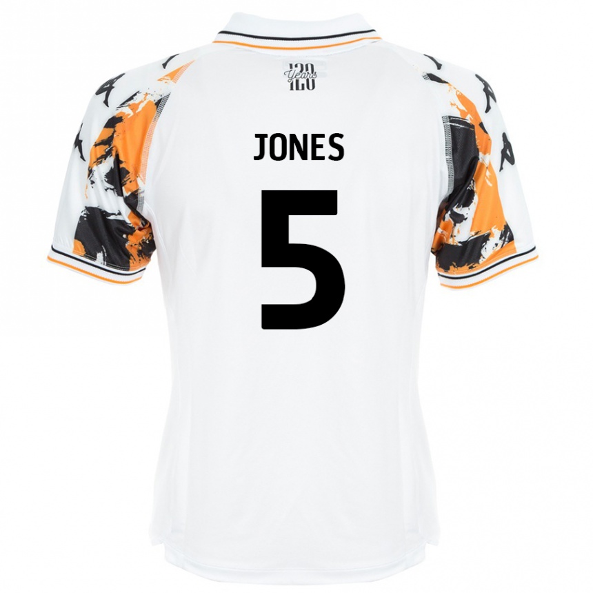 Kids Football Alfie Jones #5 White Away Jersey 2024/25 T-Shirt