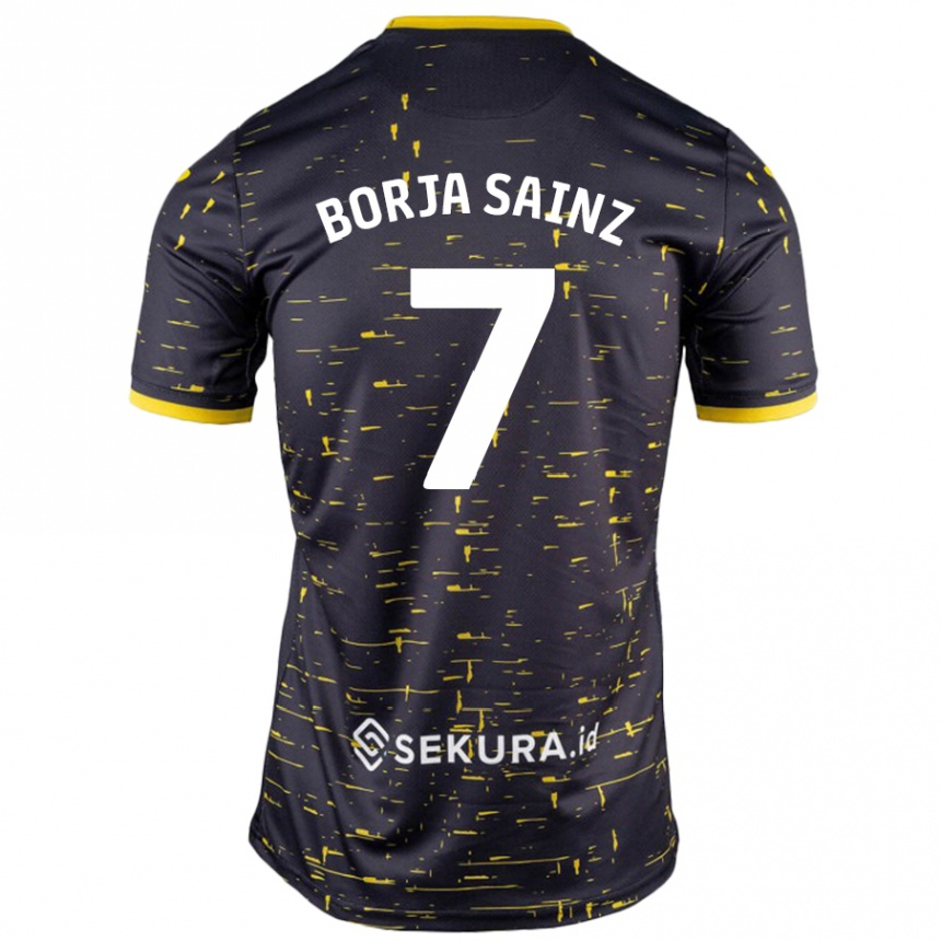 Kids Football Borja Sainz #7 Black Yellow Away Jersey 2024/25 T-Shirt