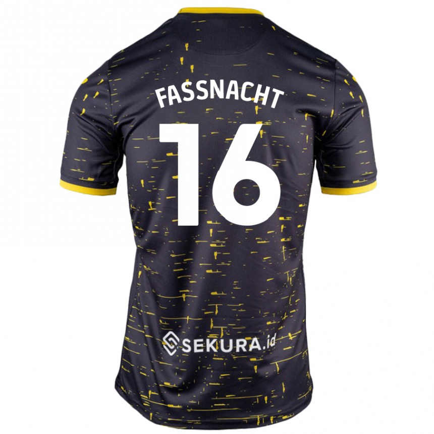 Kids Football Christian Fassnacht #16 Black Yellow Away Jersey 2024/25 T-Shirt