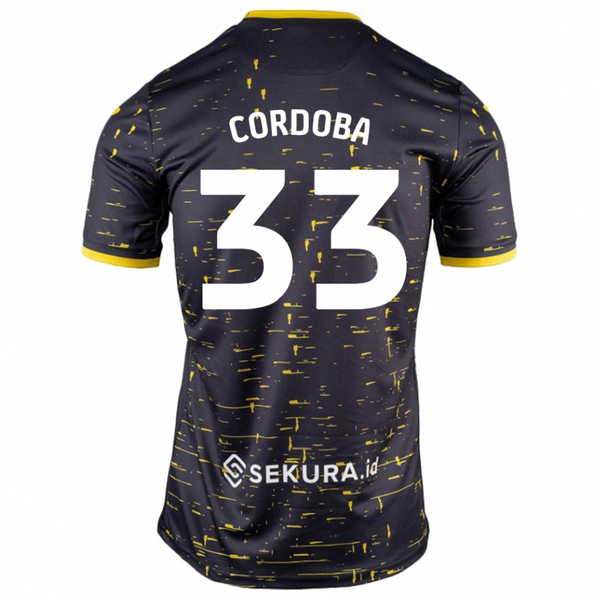 Kids Football José Córdoba #33 Black Yellow Away Jersey 2024/25 T-Shirt