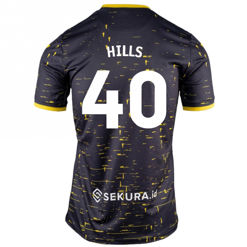 Kids Football Brad Hills #40 Black Yellow Away Jersey 2024/25 T-Shirt