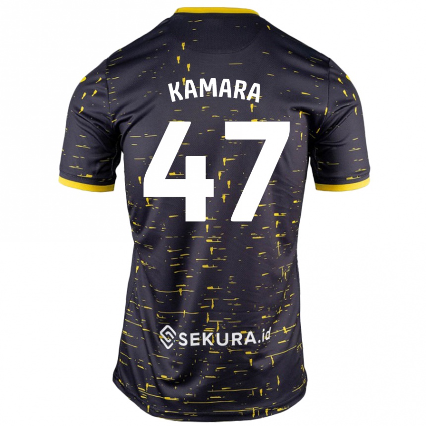 Kids Football Abu Kamara #47 Black Yellow Away Jersey 2024/25 T-Shirt