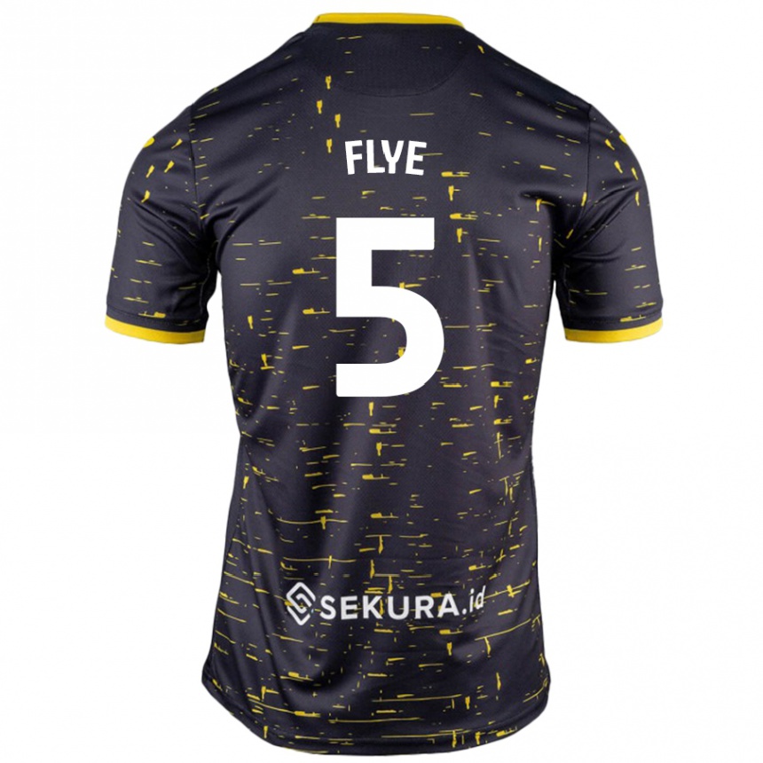 Kids Football Ceri Flye #5 Black Yellow Away Jersey 2024/25 T-Shirt