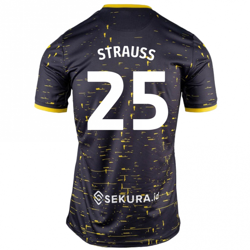 Kids Football Hope Strauss #25 Black Yellow Away Jersey 2024/25 T-Shirt