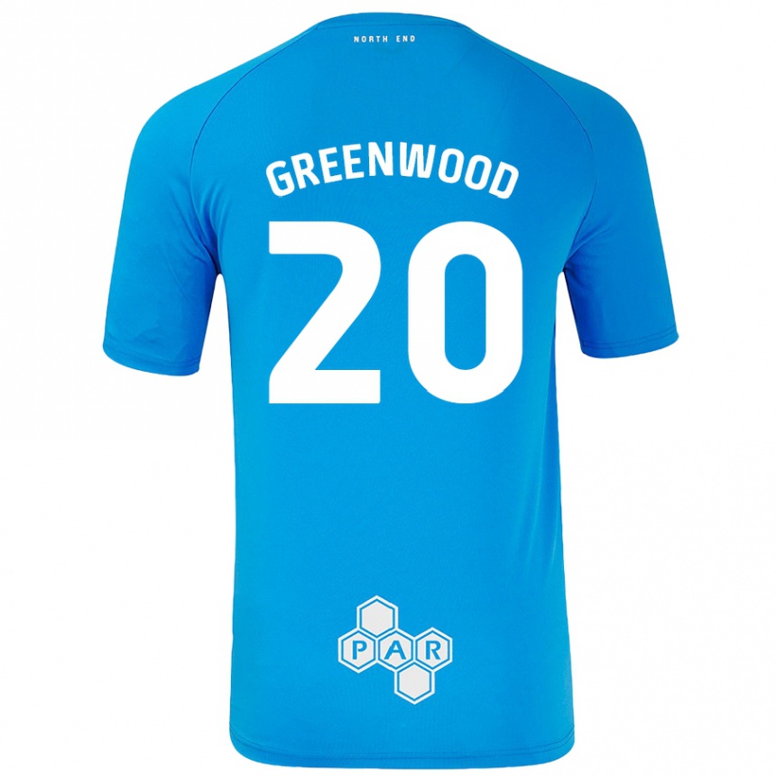 Kids Football Sam Greenwood #20 Sky Blue Away Jersey 2024/25 T-Shirt