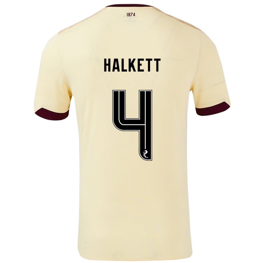 Kids Football Craig Halkett #4 Cream Burgundy Away Jersey 2024/25 T-Shirt