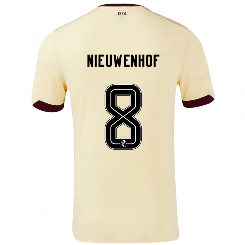 Kids Football Calem Nieuwenhof #8 Cream Burgundy Away Jersey 2024/25 T-Shirt