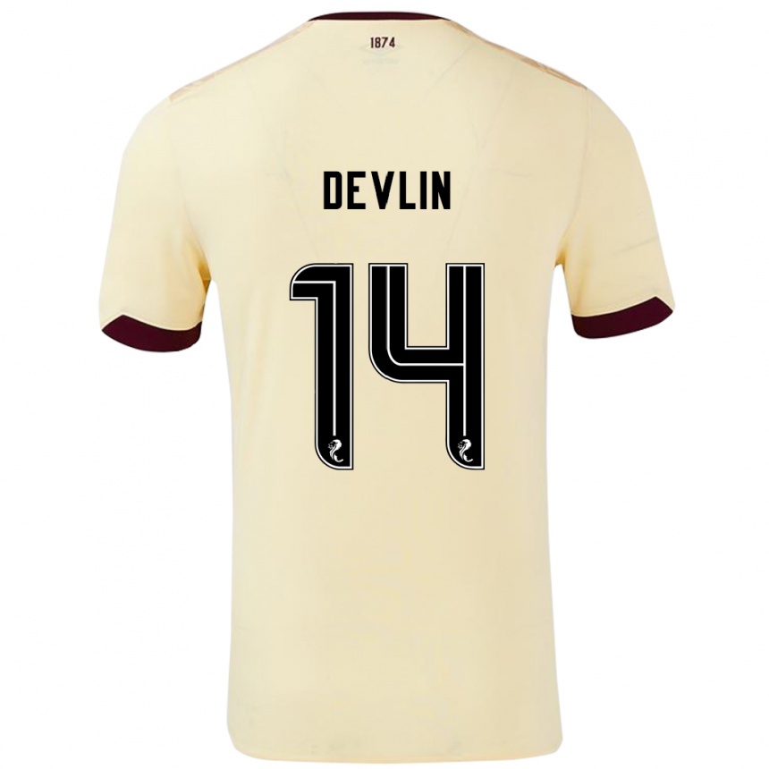 Kids Football Cammy Devlin #14 Cream Burgundy Away Jersey 2024/25 T-Shirt