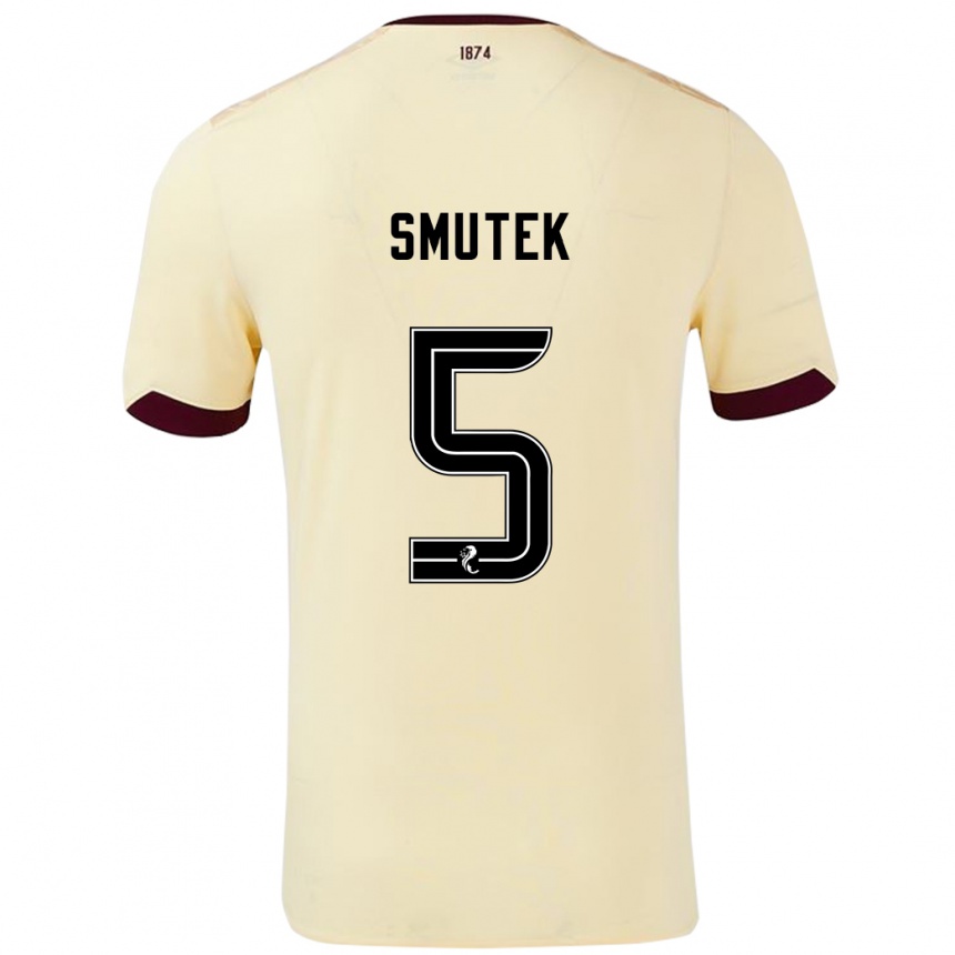 Kids Football Kai Smutek #5 Cream Burgundy Away Jersey 2024/25 T-Shirt