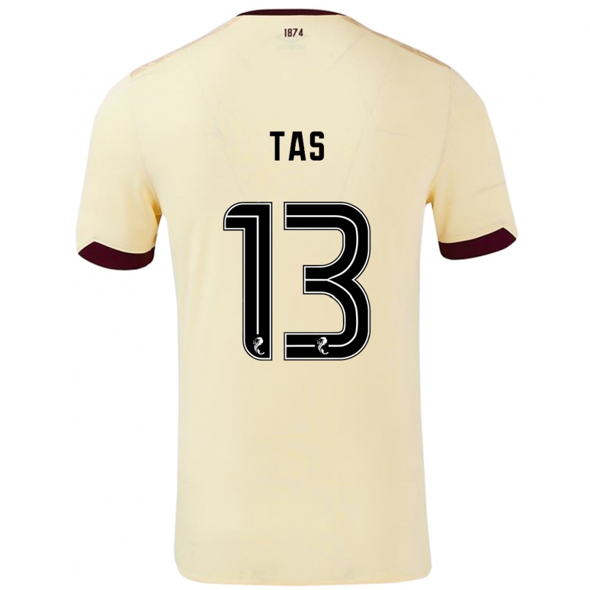 Kids Football Lyndon Tas #13 Cream Burgundy Away Jersey 2024/25 T-Shirt