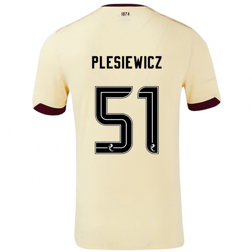 Kids Football Szymon Plesiewicz #51 Cream Burgundy Away Jersey 2024/25 T-Shirt