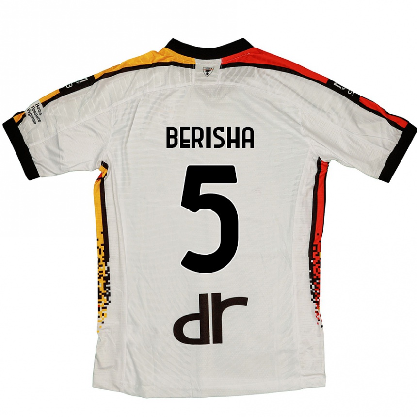 Kids Football Medon Berisha #5 White Black Away Jersey 2024/25 T-Shirt